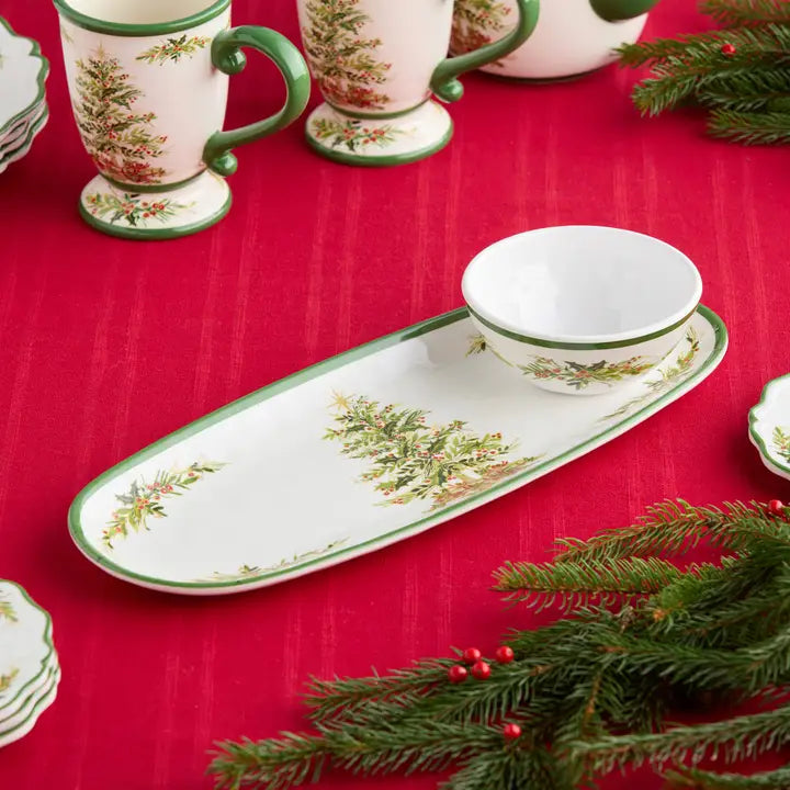 Seasonal - Tray with Dip Bowl - Holly Tree - Melamine