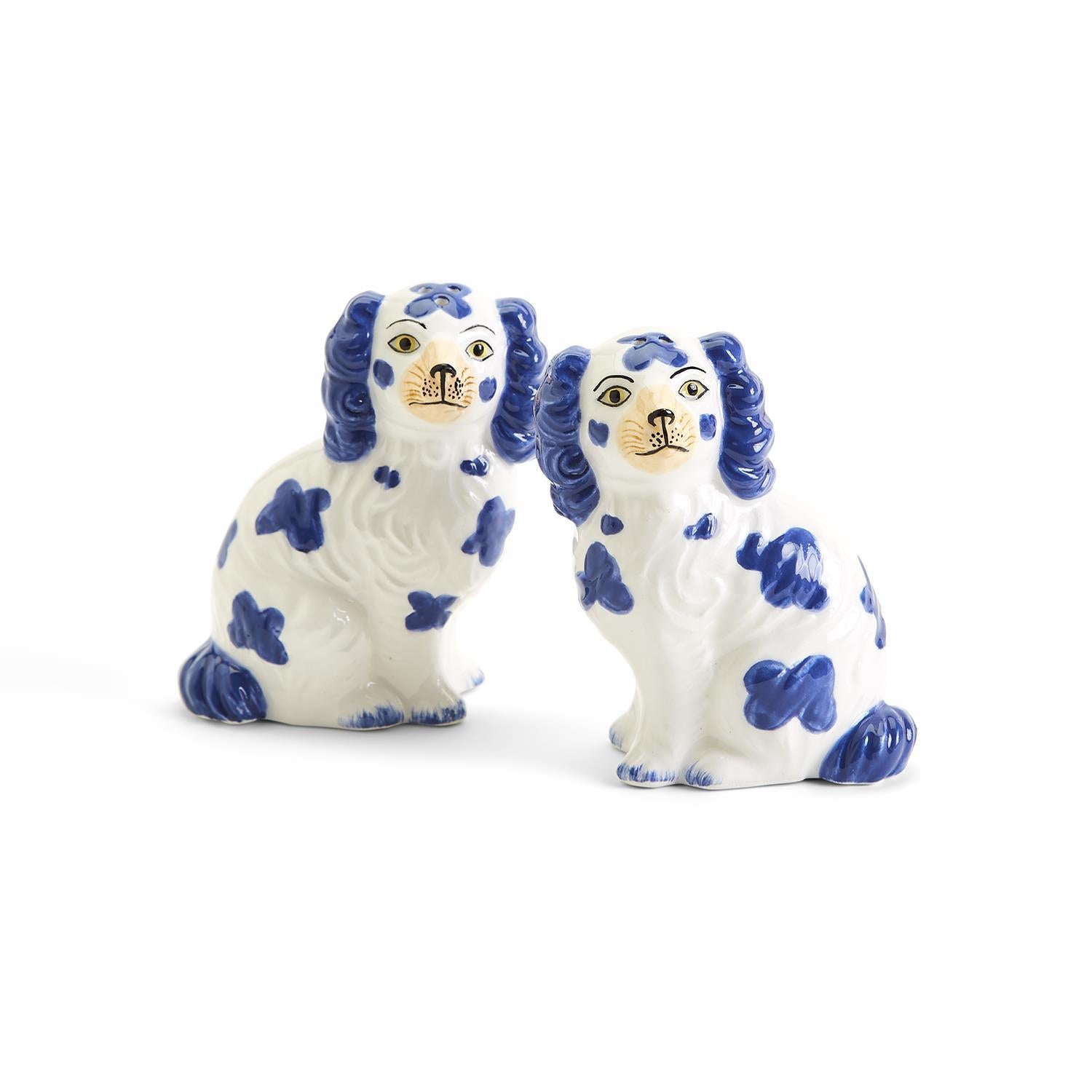 Salt And Pepper Set - Blue And White Dog