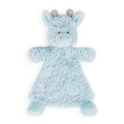 Blue plush toy with a pattern on a white background