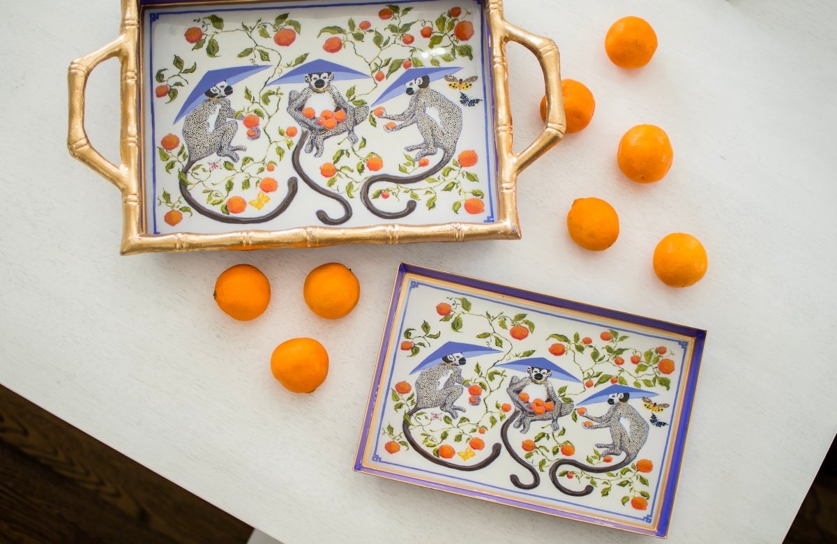 Tray - Monkey Trio Enameled Oliver - 8”x12”