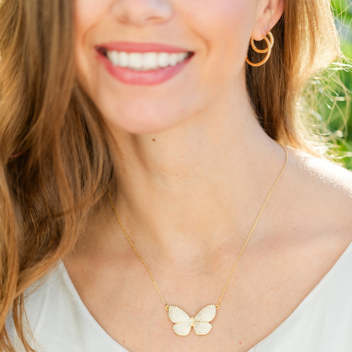 Jewelry - Necklace - Large Pave Butterfly - Gold