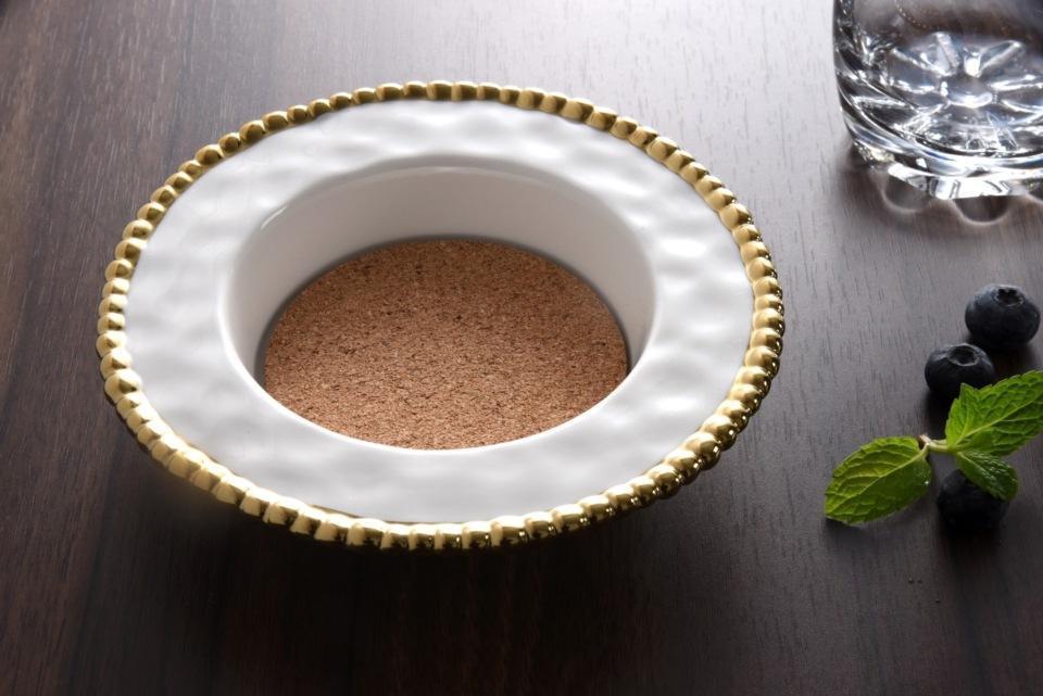 Wine Coaster - White with Gold Beads