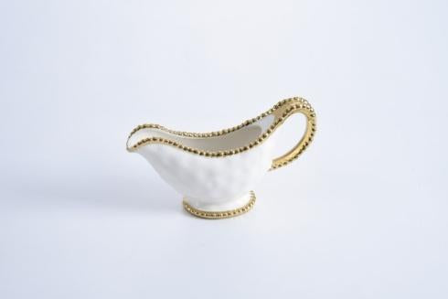 Gravy Boat - White with Gold Beads