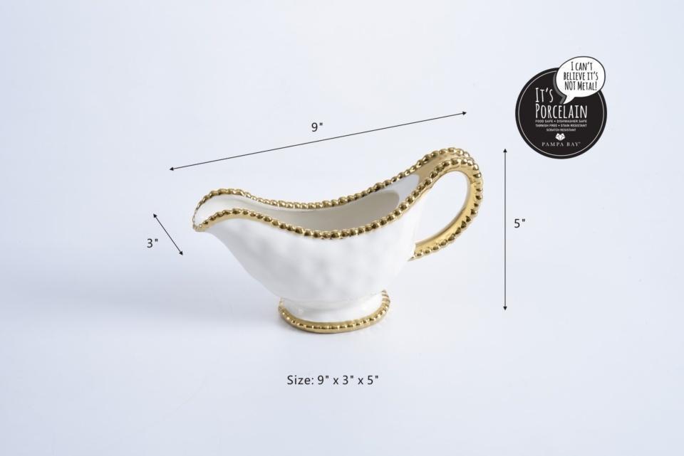 Gravy Boat - White with Gold Beads