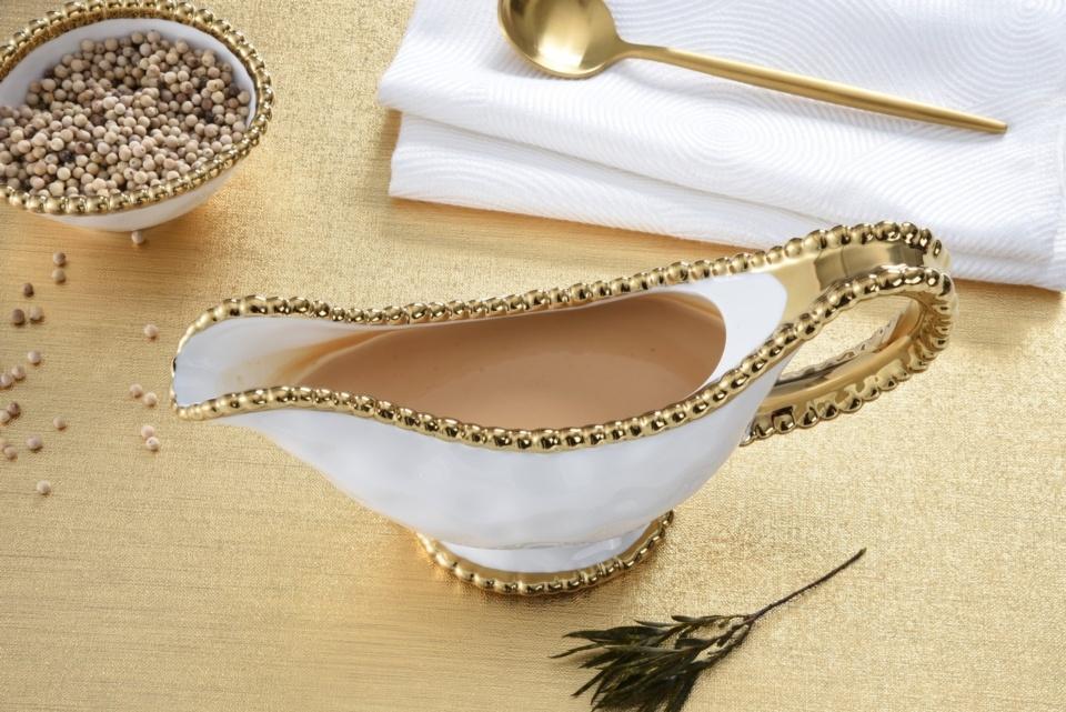Gravy Boat - White with Gold Beads