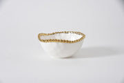 Bowl - Round Snack Bowl - White with Gold Beads