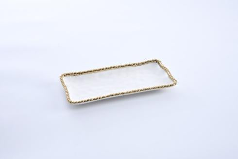 Tray - Rectangular - White with Gold Beads - Small