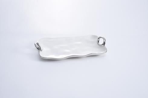 Platter - Porcelain - Medium Rectangle With Handles - White With Silver