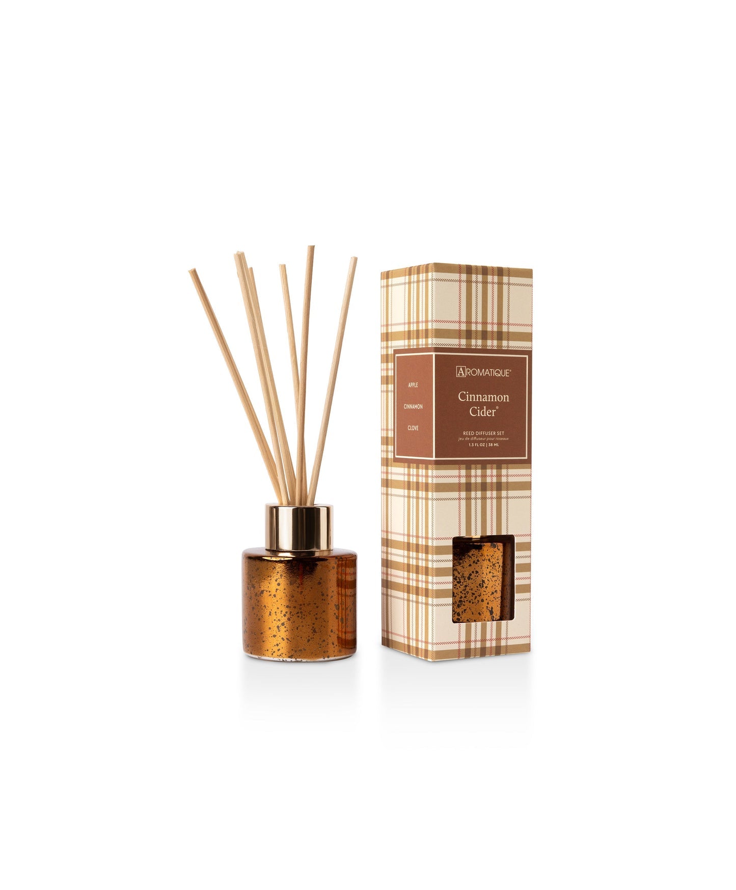 Aromatique cinnamon cider holiday scented reed diffuser on a white background 