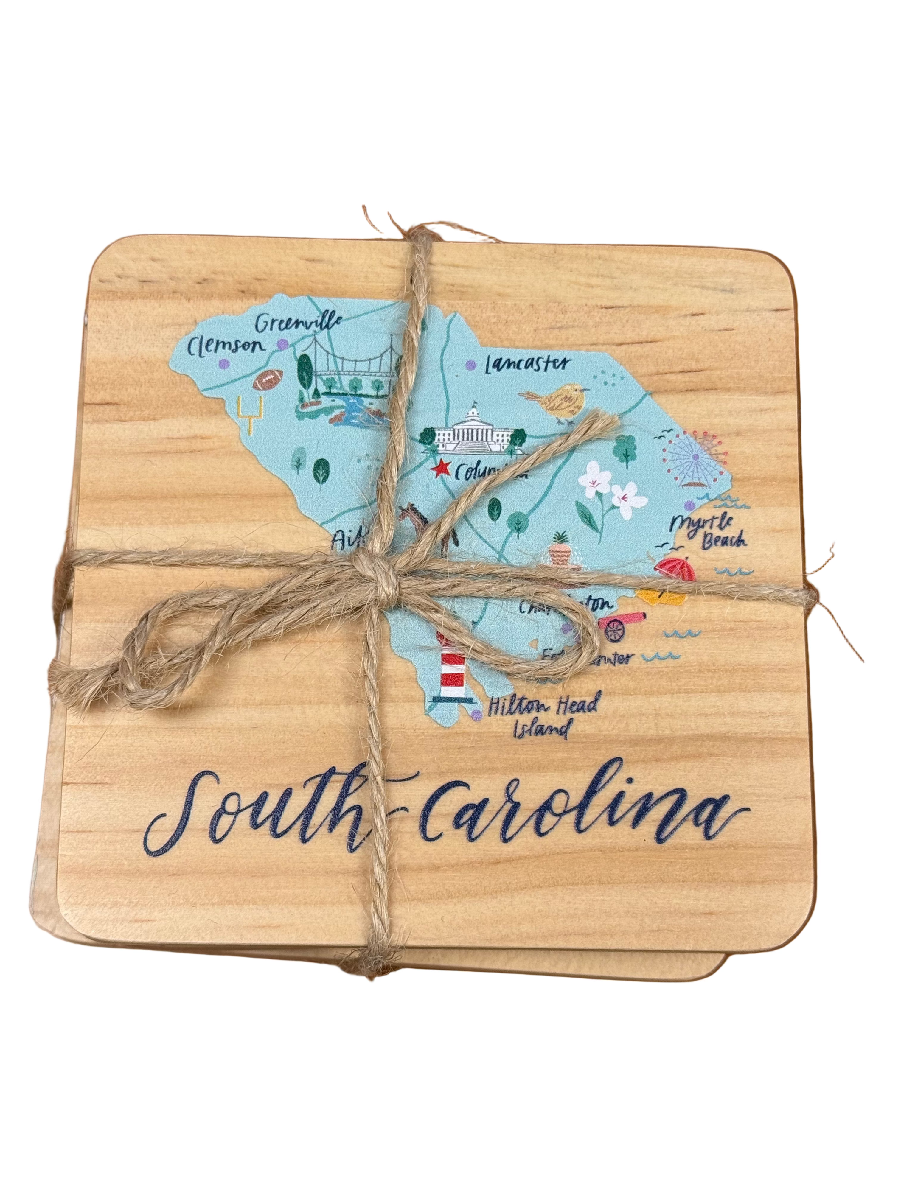 Coasters - Wood - South Carolina - Set of 4