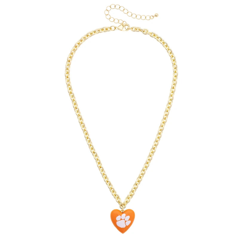 Clemson Tiger Heart Pendant Necklace