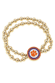 Clemson Tigers Pave Disc 2 Row Ball Bead Bracelet