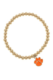 Clemson Tigers Ball Bead Stretch Bracelet in Satin Gold
