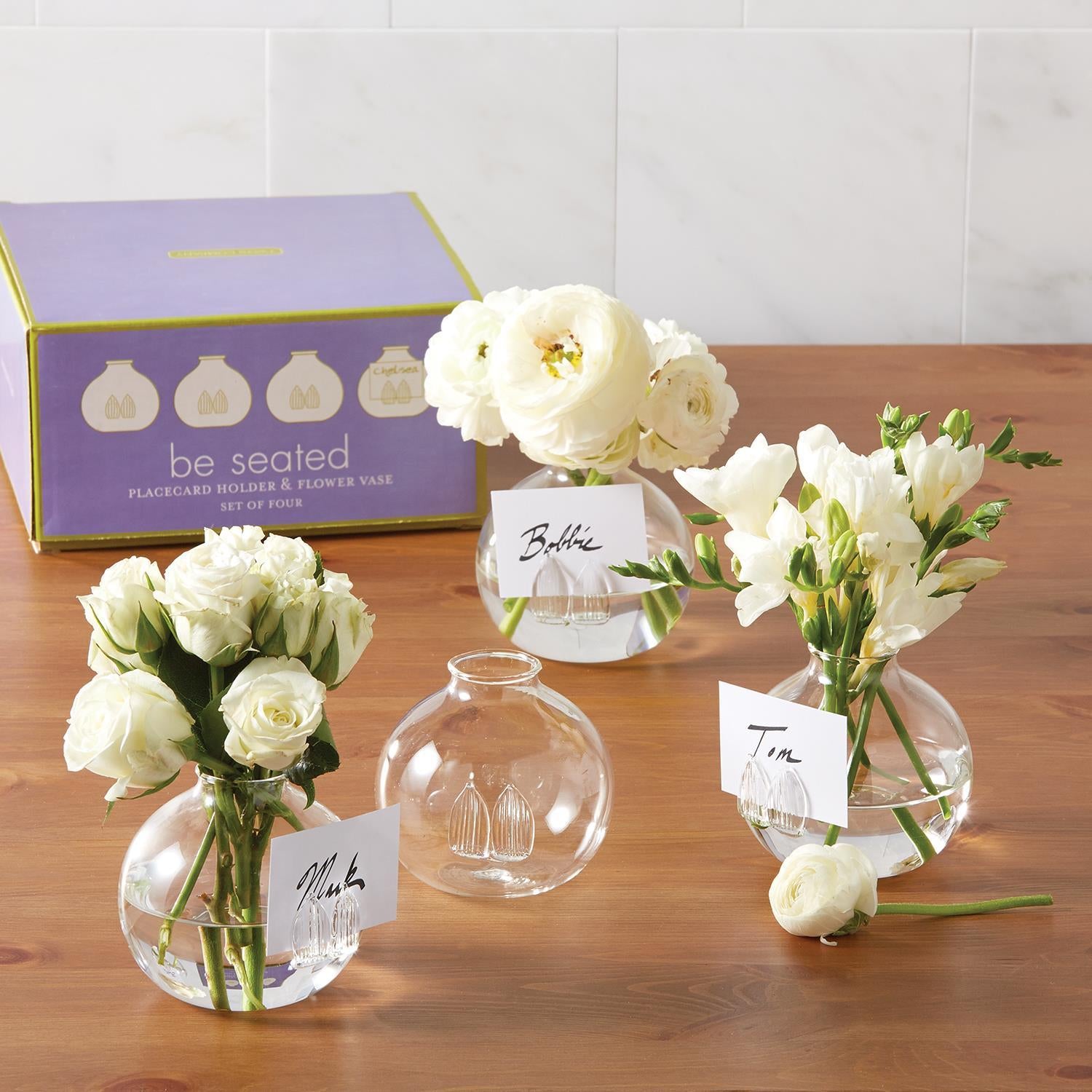 Placecard Holder- Glass Flower S/4