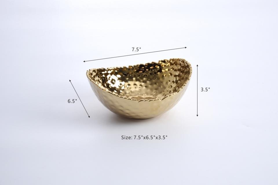 Bowl - Porcelain - Medium Oval - Hammered Gold