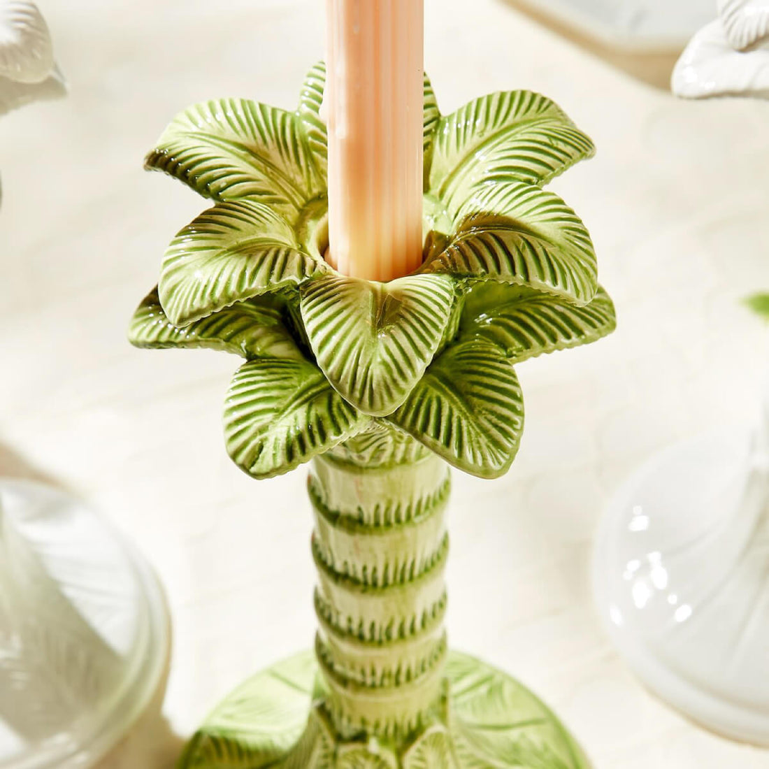 Candlestick - Green Palm Leaf Taper - Set of 2