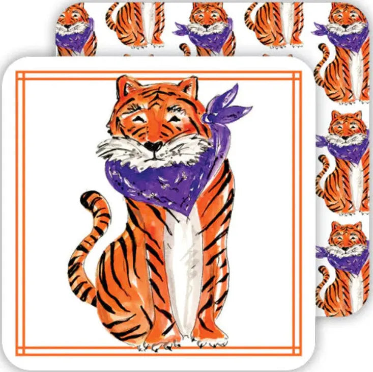 Gameday - Clemson - Coaster - Tiger With Purple Bandana - Pk Of 20