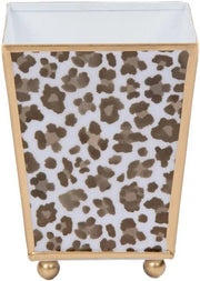 Cachepot - Square Enameled - Cream Leopard - 4”