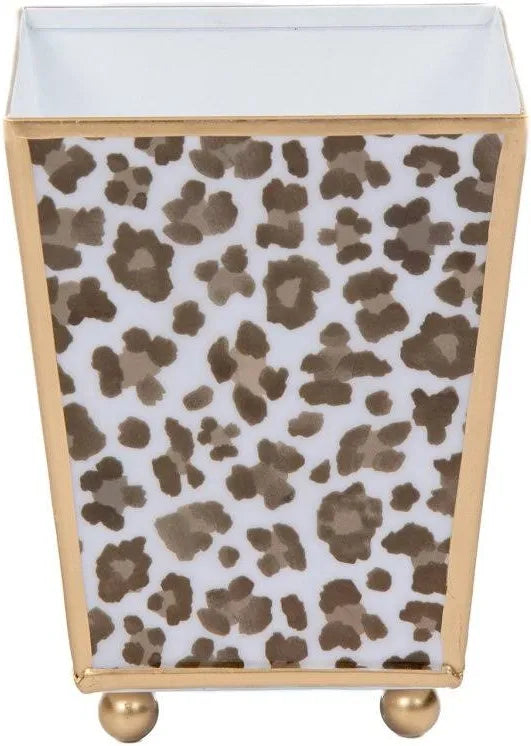 Cachepot - Square Enameled - Cream Leopard - 4”