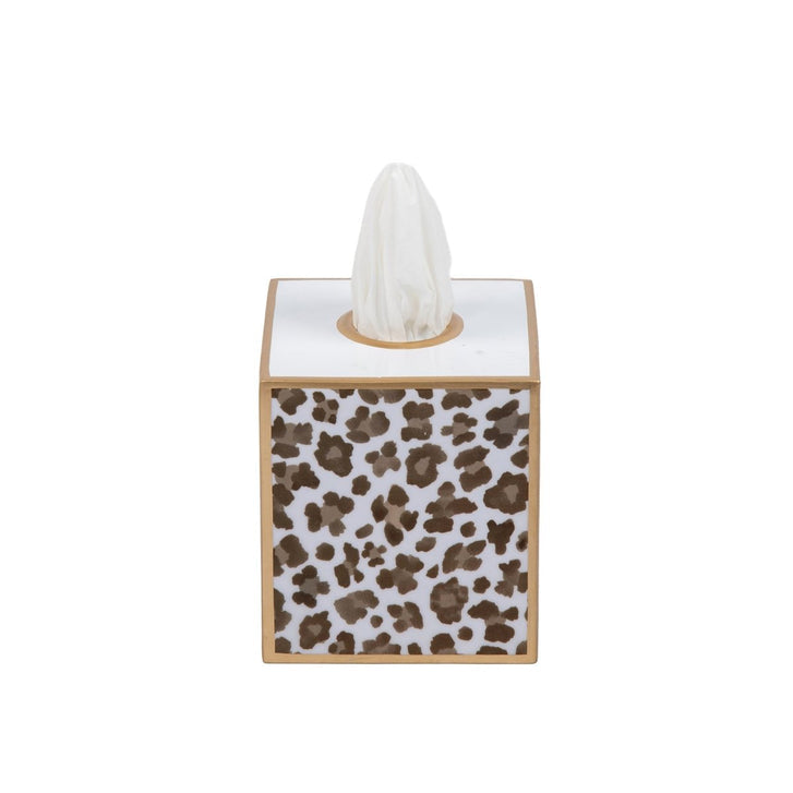 Tissue Box Cover - Enameled Leopard - Cream/Brown