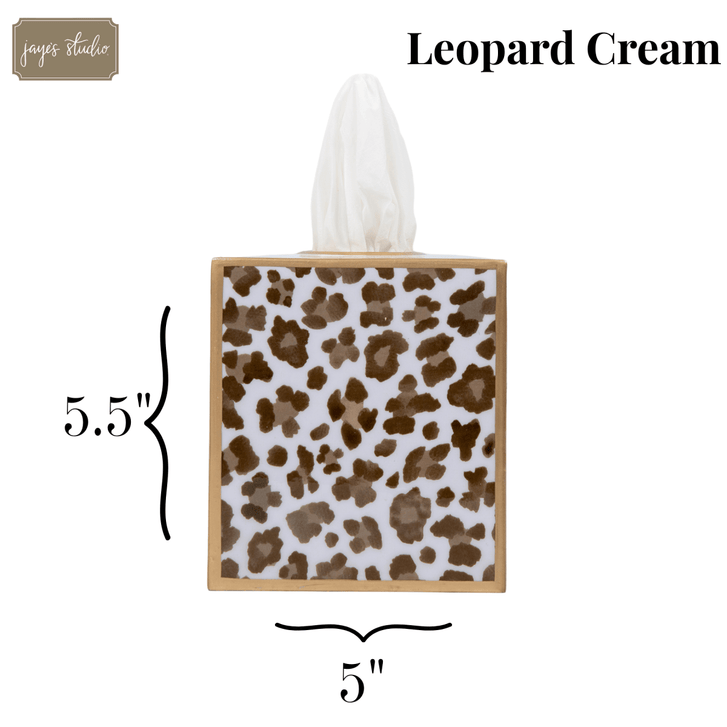 Tissue Box Cover - Enameled Leopard - Cream/Brown