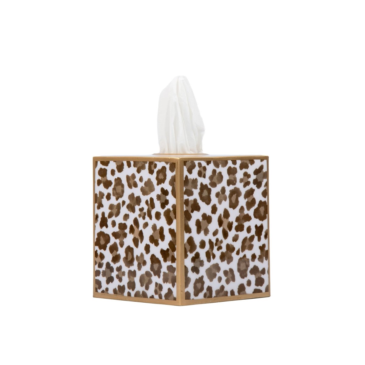 Tissue Box Cover - Enameled Leopard - Cream/Brown