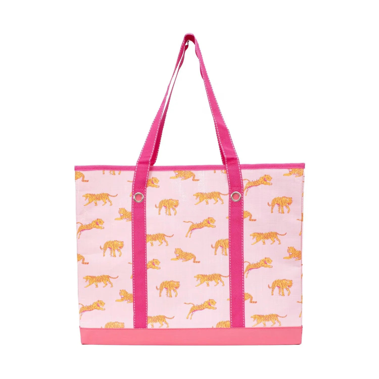 Pink and Orange Tiger Tote Bag on a White Background
