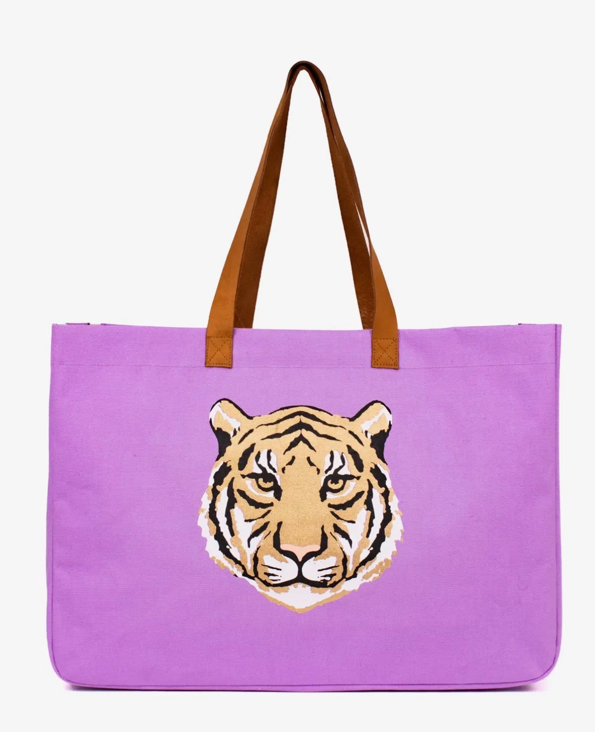 Light purple Tiger tote bag on white background