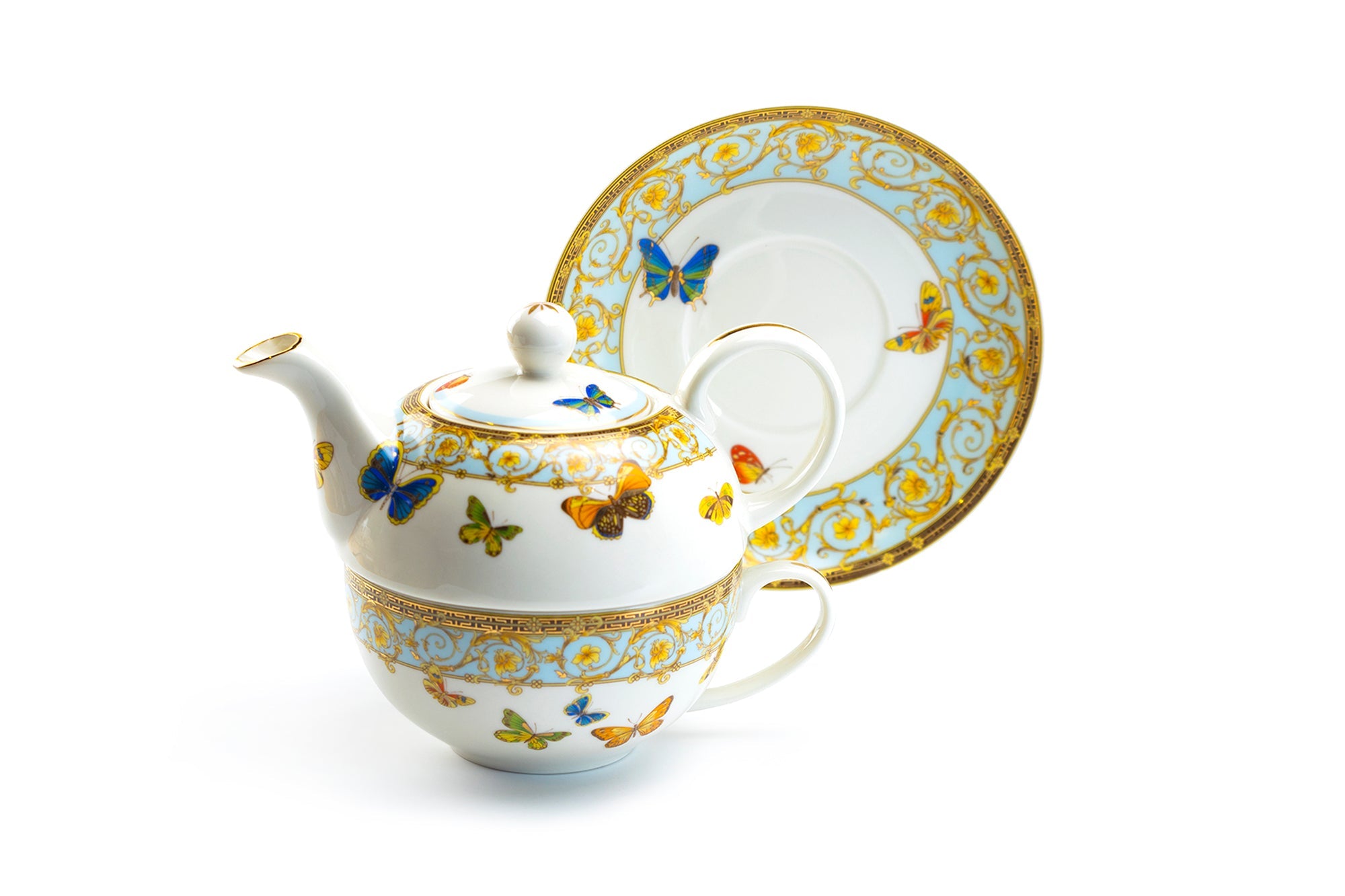 Home Decor - Butterflies with Blue Ornament - Tea for One