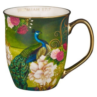 Inspirational - Mug- Blue/White Peacock Blessed