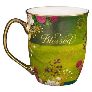 Inspirational - Mug- Blue/White Peacock Blessed
