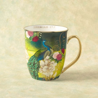 Inspirational - Mug- Blue/White Peacock Blessed