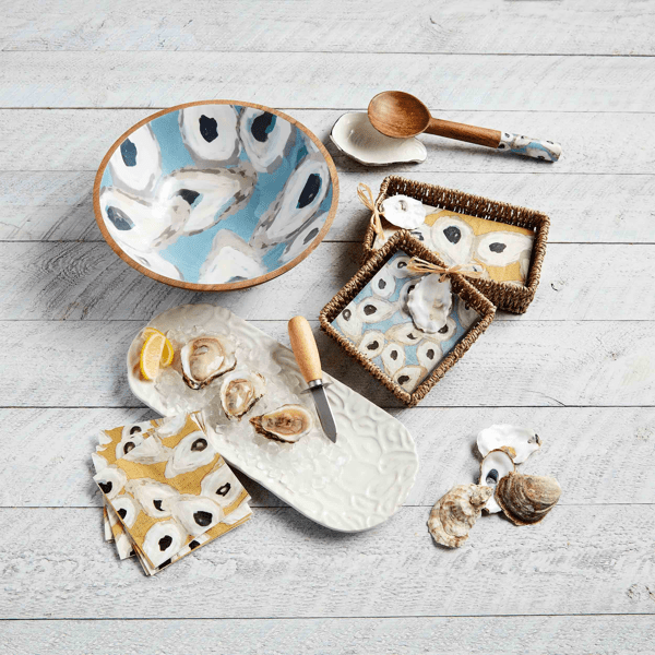 Home - Bowl - Oyster Painted Enamel - Wooden