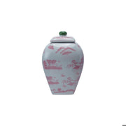 Home - Ginger Jar - Pink and Green - 8”Sq x 12-1/4”H