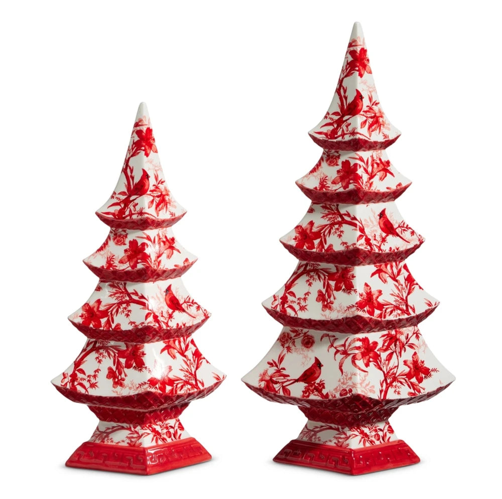 Red & White Chinoiserie Christmas Tree Decor - 14 Inch