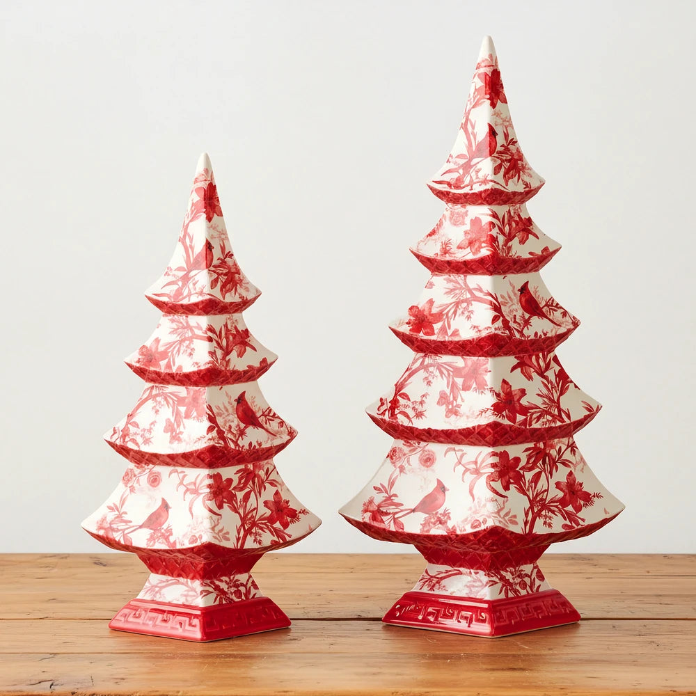 Red & White Chinoiserie Christmas Tree Decor - 14 Inch