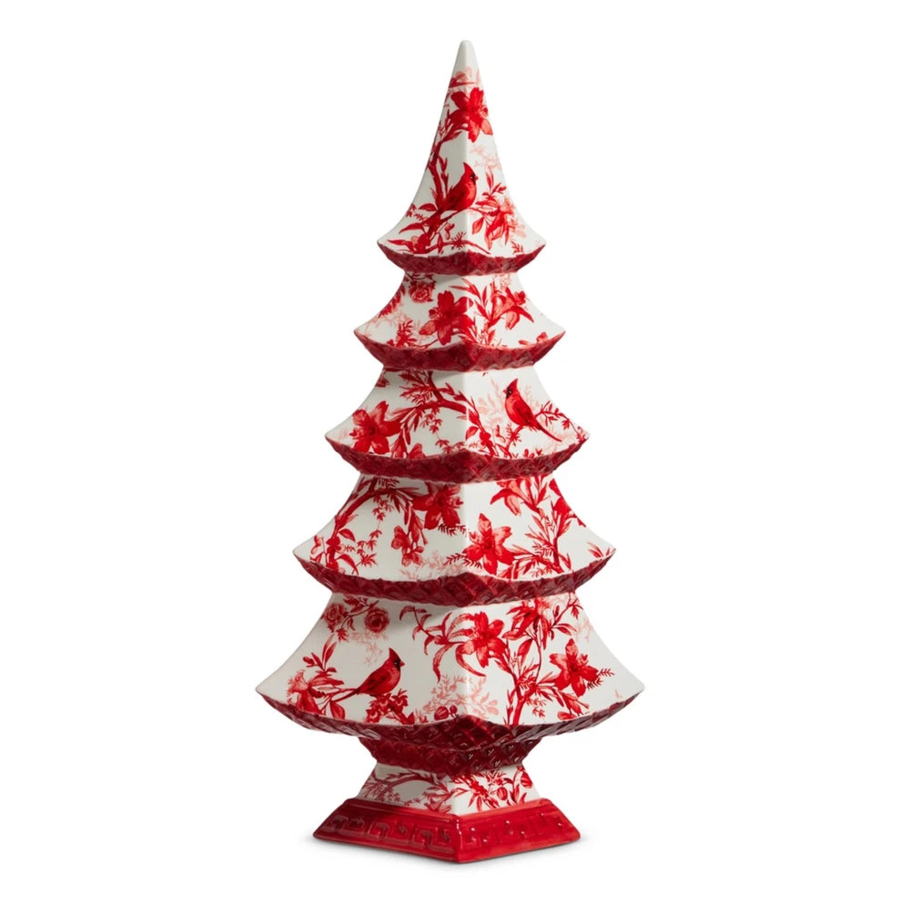 Red & White Chinoiserie Christmas Tree Decor - 14 Inch