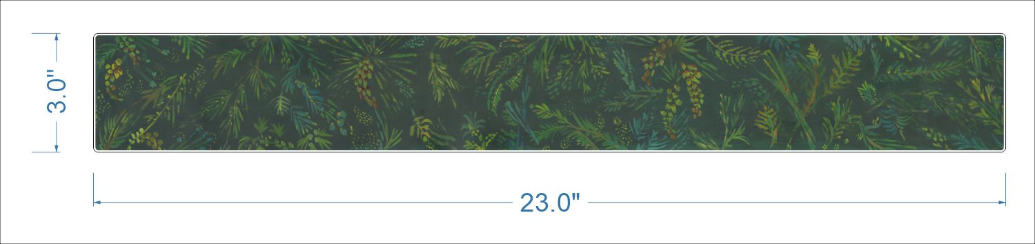 Rectangular strip with green leaf pattern and measurements