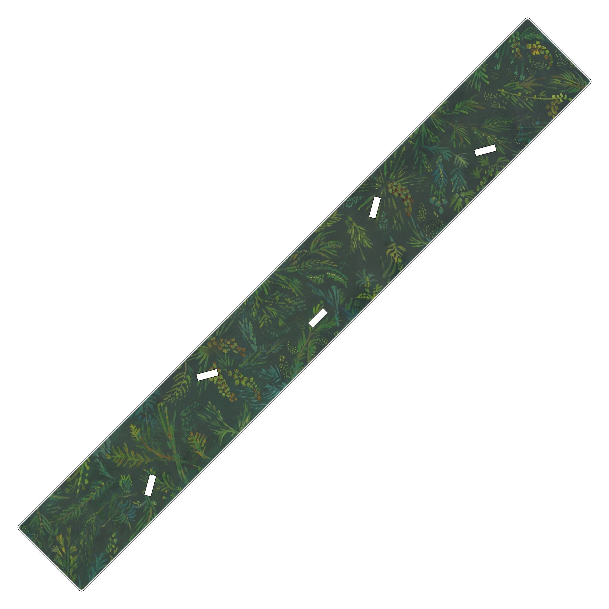 Long rectangular green mat with a leaf pattern on a white background