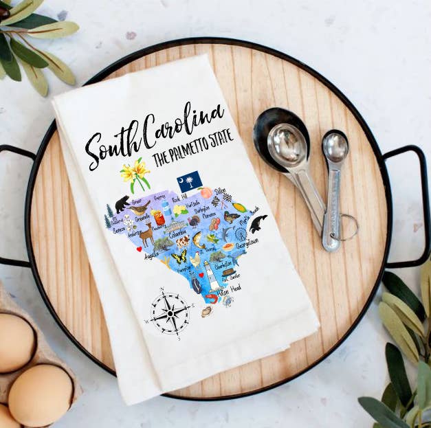 Home Decor - Tea Towel - South Carolina State Map