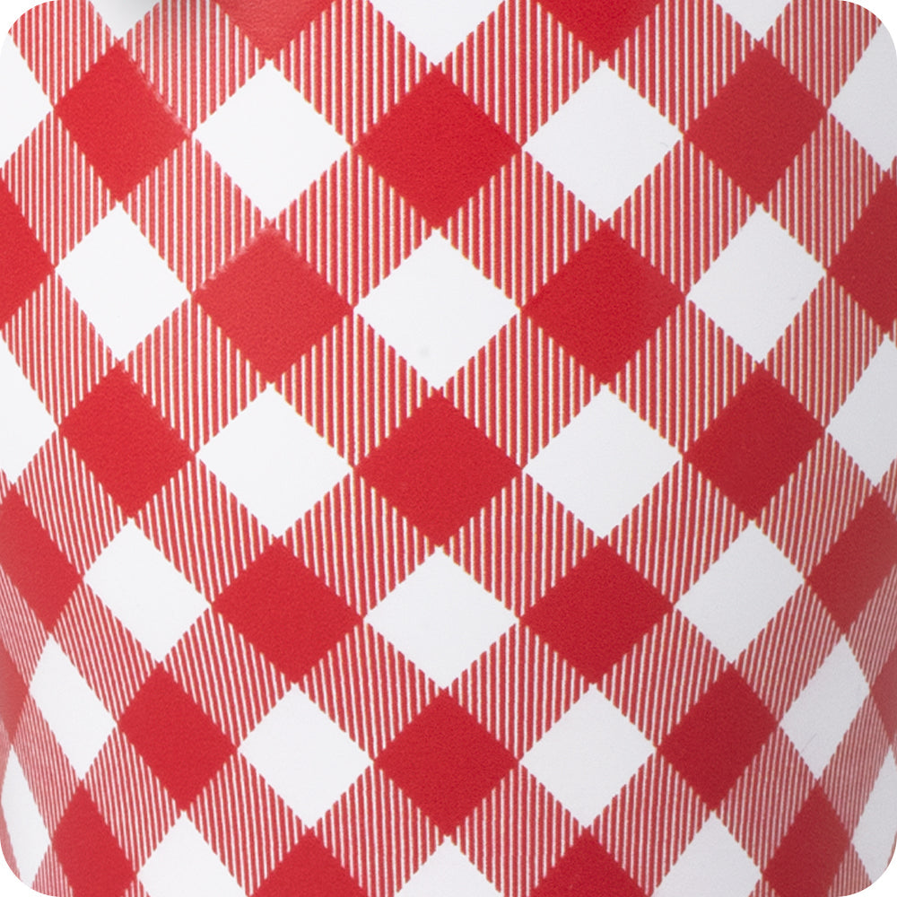 Close up of the Red and white check wine tumbler 