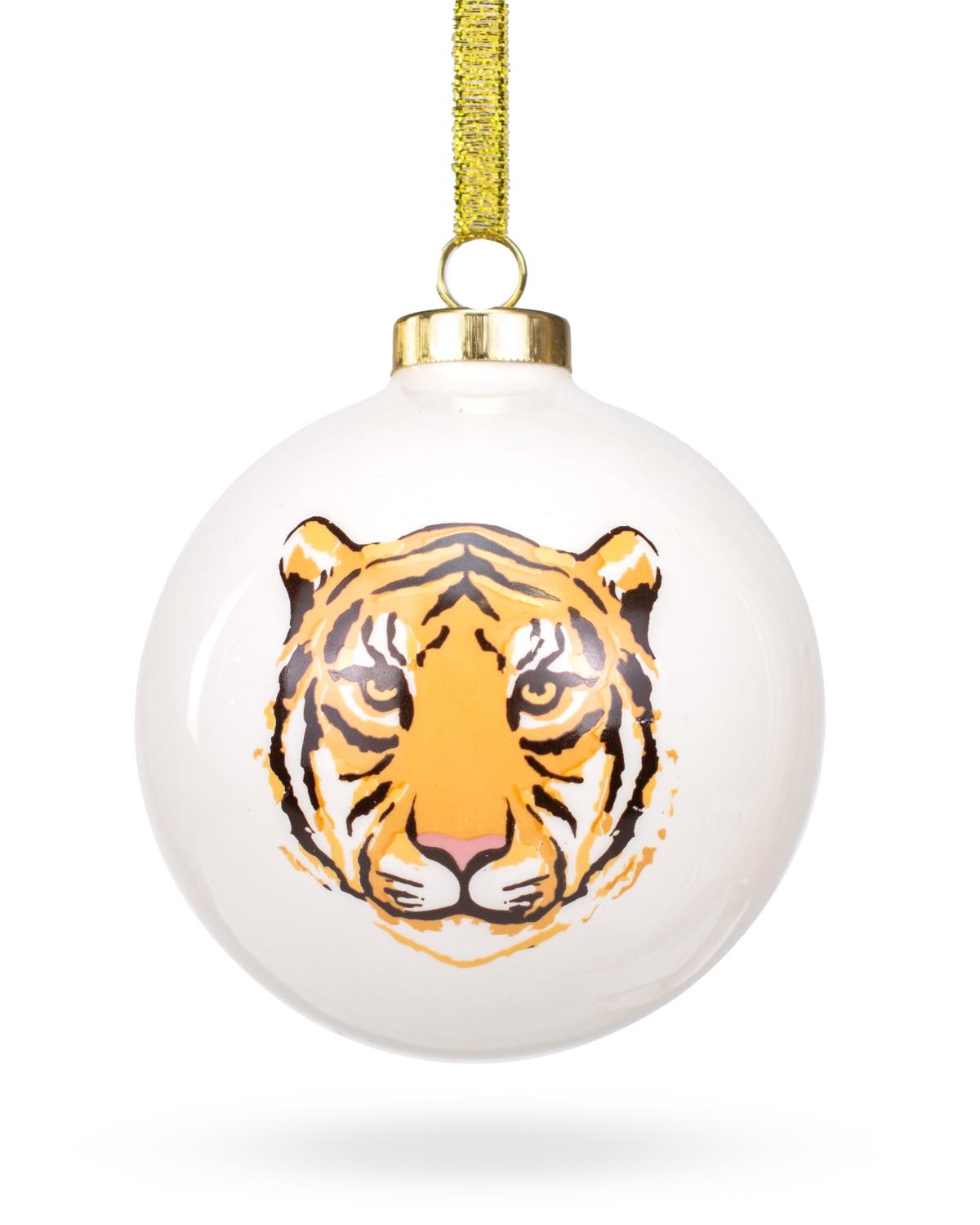 Tiger Ball Ornament White/Multi 3.5"