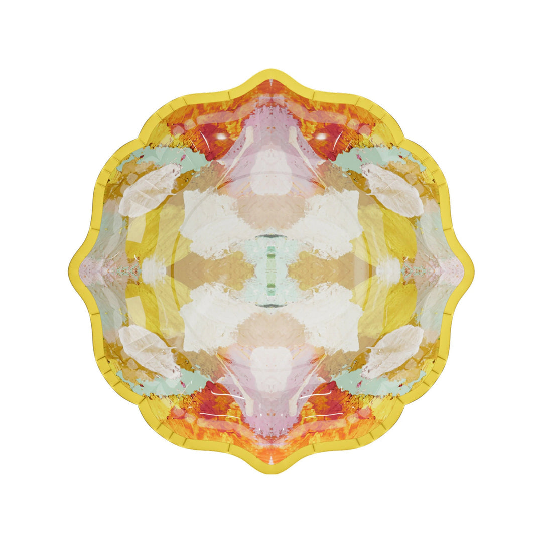 Laura park paper plate with a colorful, symmetrical pattern on a white background