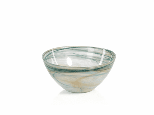 Glass bowl with marbled design on a white background