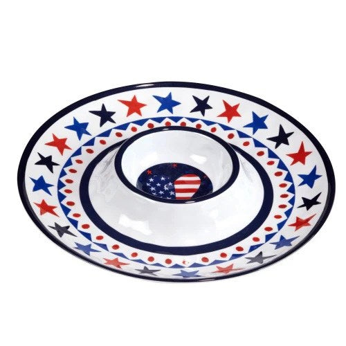 Decorative bowl with American flag design on a white background