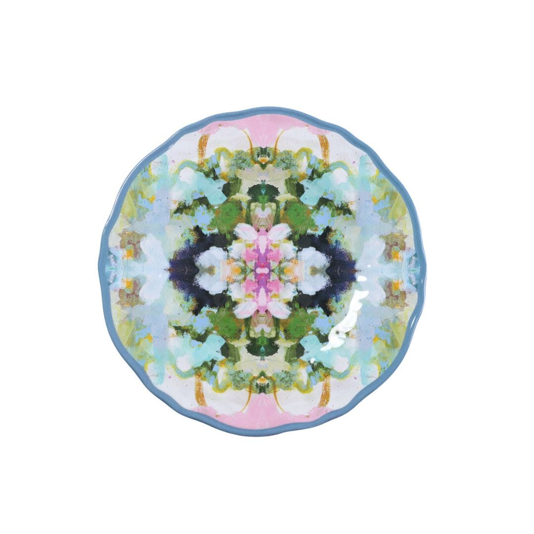 Round, multicolored patterned object on a white background