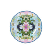 Round, multicolored patterned object on a white background