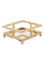 Napkin Holder - Cocktail - Bamboo - Gold- gold napkin holder with mirrored bottom is in front of a white background