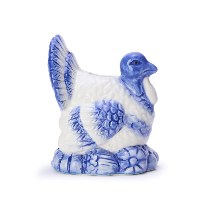 Seasonal - Blue & White Turkey Candle Holder Set