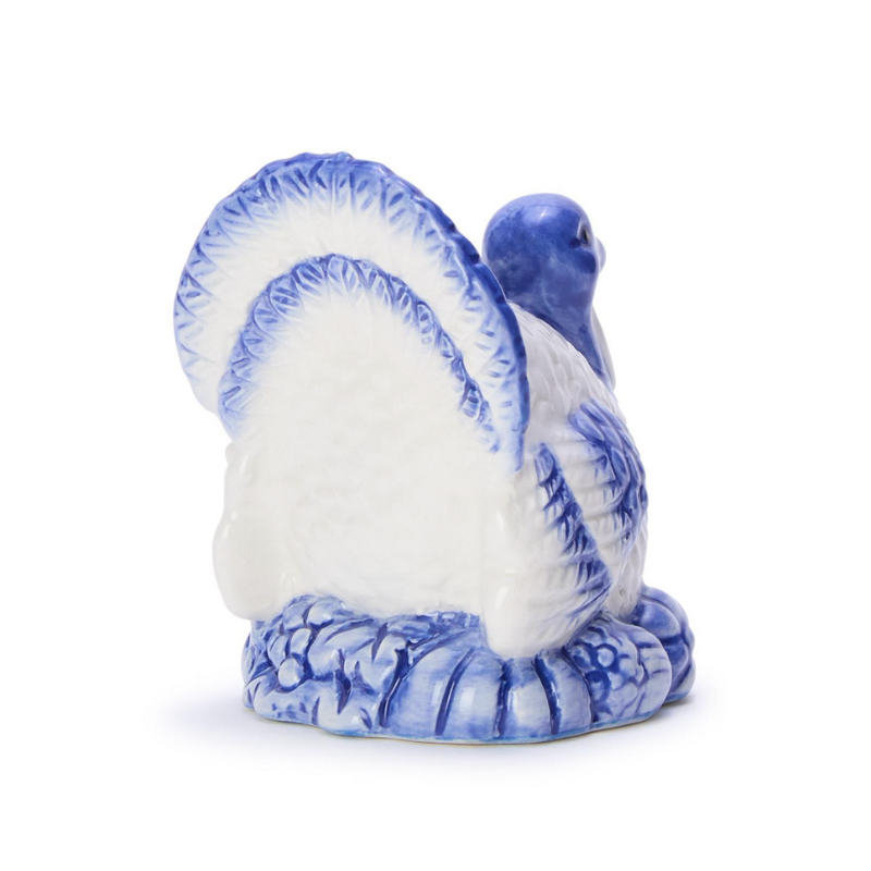Seasonal - Blue & White Turkey Candle Holder Set